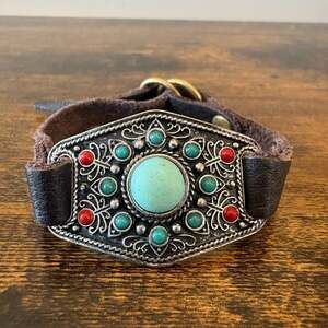 Lucky Brand Boho Southwest Leather Cuff Turquoise Bracelet